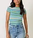 Pistola Denim Selene Cotton Knit Stripe Sweater Tee in Blue Green Multi