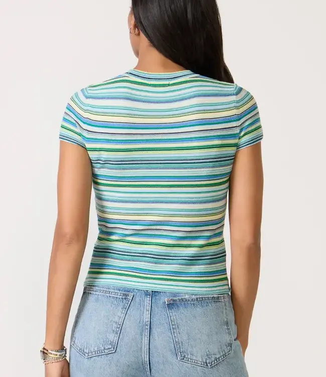 Pistola Denim Selene Cotton Knit Stripe Sweater Tee in Blue Green Multi