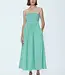 Pistola Denim Bianca Cotton Poplin Shirred Bodice Midi Dress in Green Blue Stripe