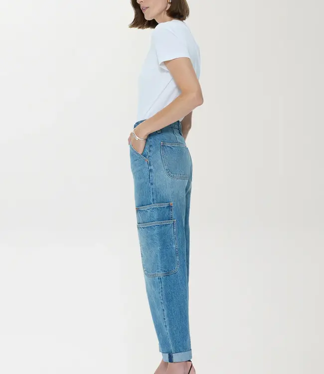 Pistola Denim Sonny Multi-Pocket High Rise Barrel Leg Jean in Coastal Fade