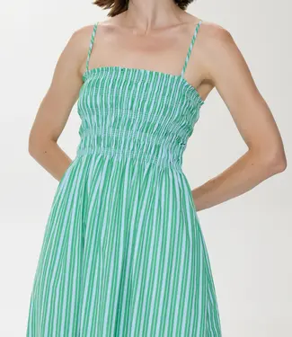 Pistola Denim Bianca Shirred Bodice Dress, Green Blue Stripe