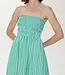 Pistola Denim Bianca Cotton Poplin Shirred Bodice Midi Dress in Green Blue Stripe