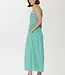 Pistola Denim Bianca Cotton Poplin Shirred Bodice Midi Dress in Green Blue Stripe