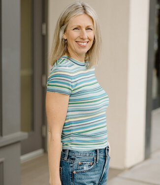 Pistola Denim Selene Short Sleeve Sweater Tee, Blue Green Multi