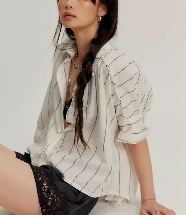 Free People Seaside Stripe Shirt, Ivory Combo