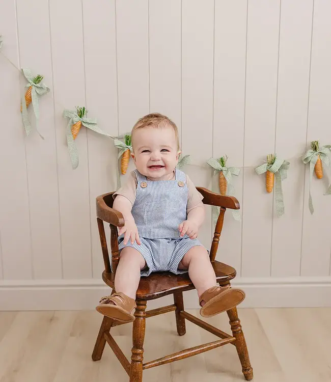 Mebie Baby Short Linen Overalls, Blue Stripe