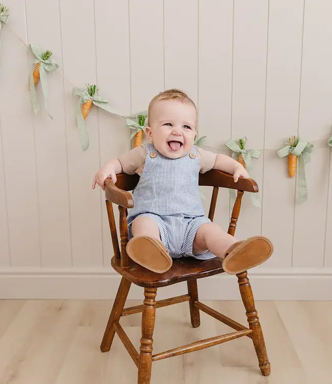 Mebie Baby Short Linen Overalls, Blue Stripe