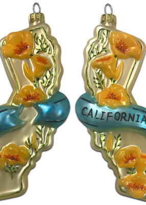 Ornament: State of CA with Poppies
