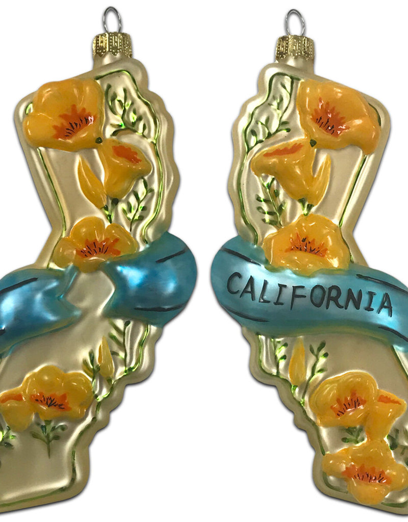 Ornament: State of CA with Poppies