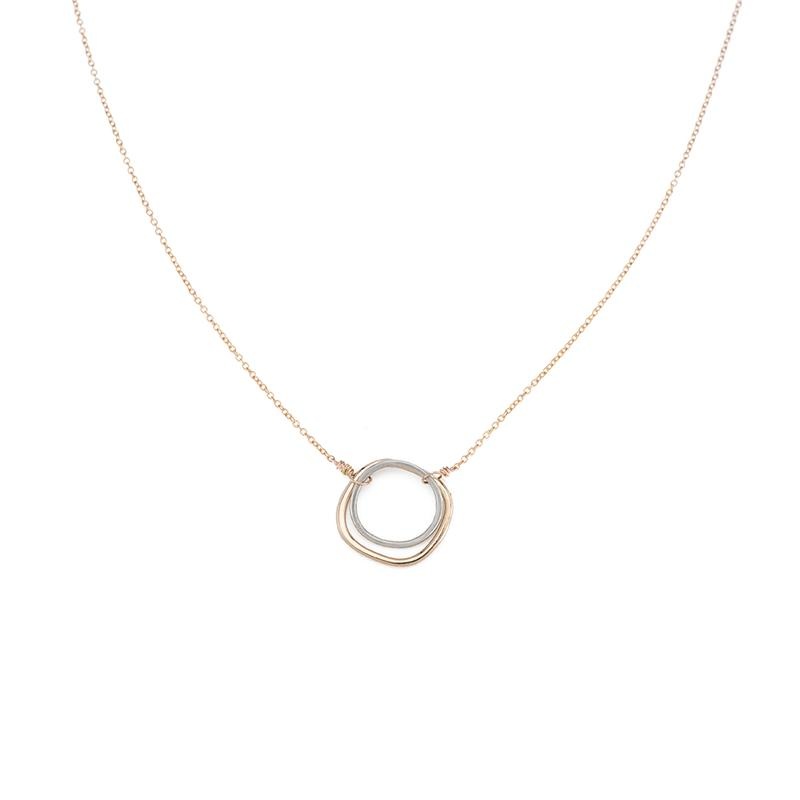 Numbering ♥ #7736 Double Side Square Necklace Double Square Necklace, Silver & Yellow Gold On Gold Chain