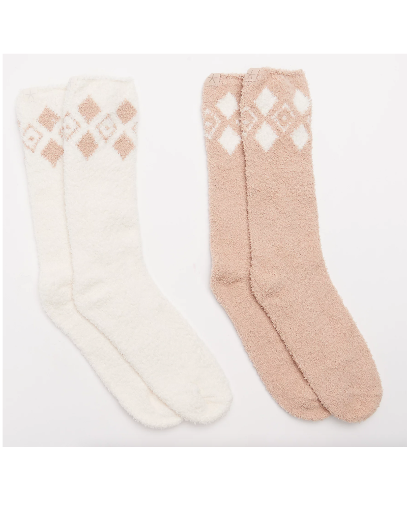 Barefoot Dreams Cozychic Womens Pattern Socks- Camel