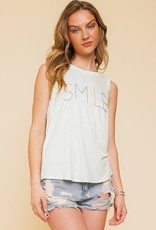 SMILE EMBROIDERED TANK SOFT KNIT TOP