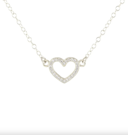Kris Nations Heart Crystal Outline Necklace - Silver