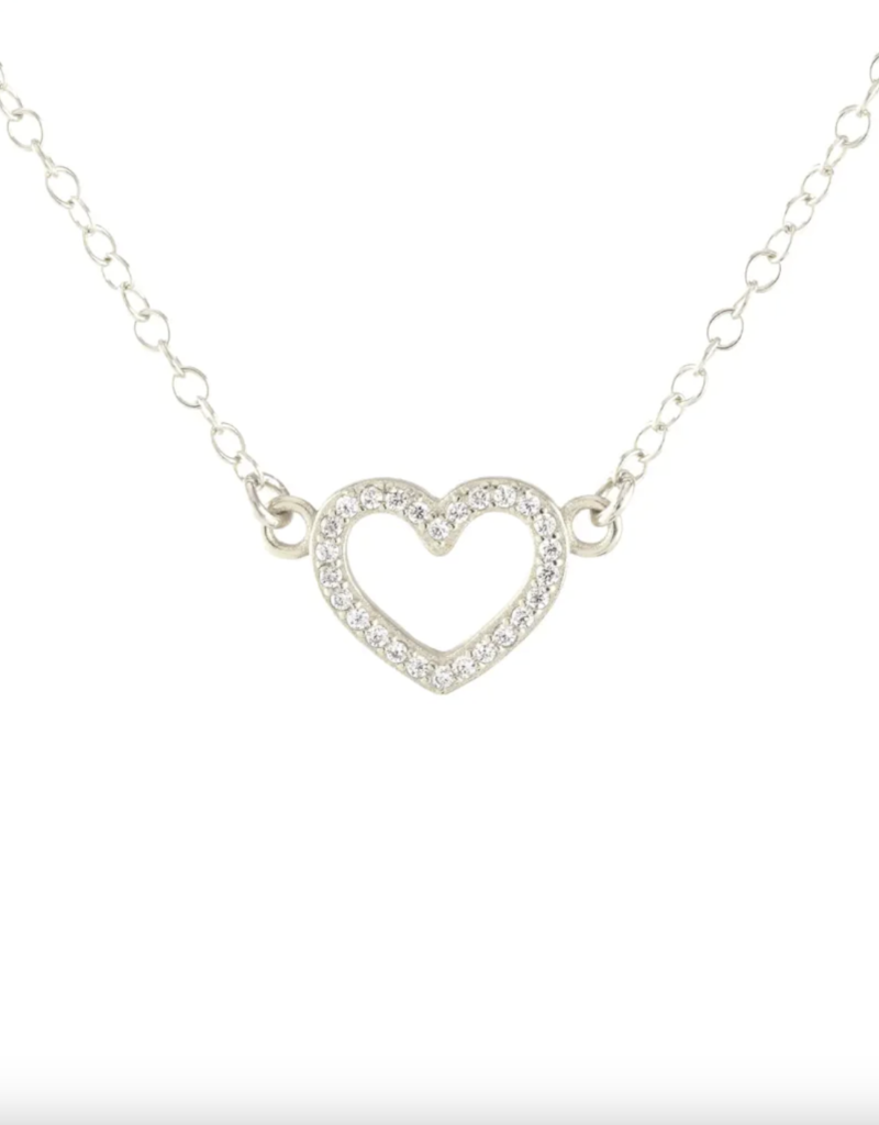 Kris Nations Heart Crystal Outline Necklace - Silver