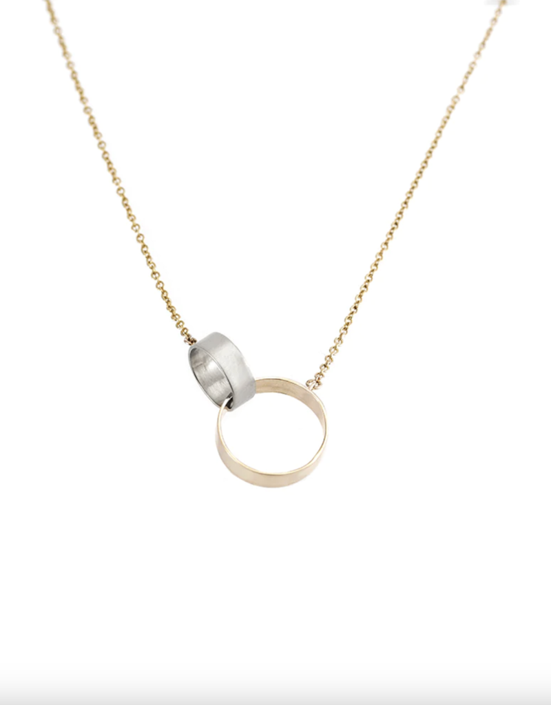 Colleen Mauer Cylinder Necklace Silver and Gold Mostly Gold