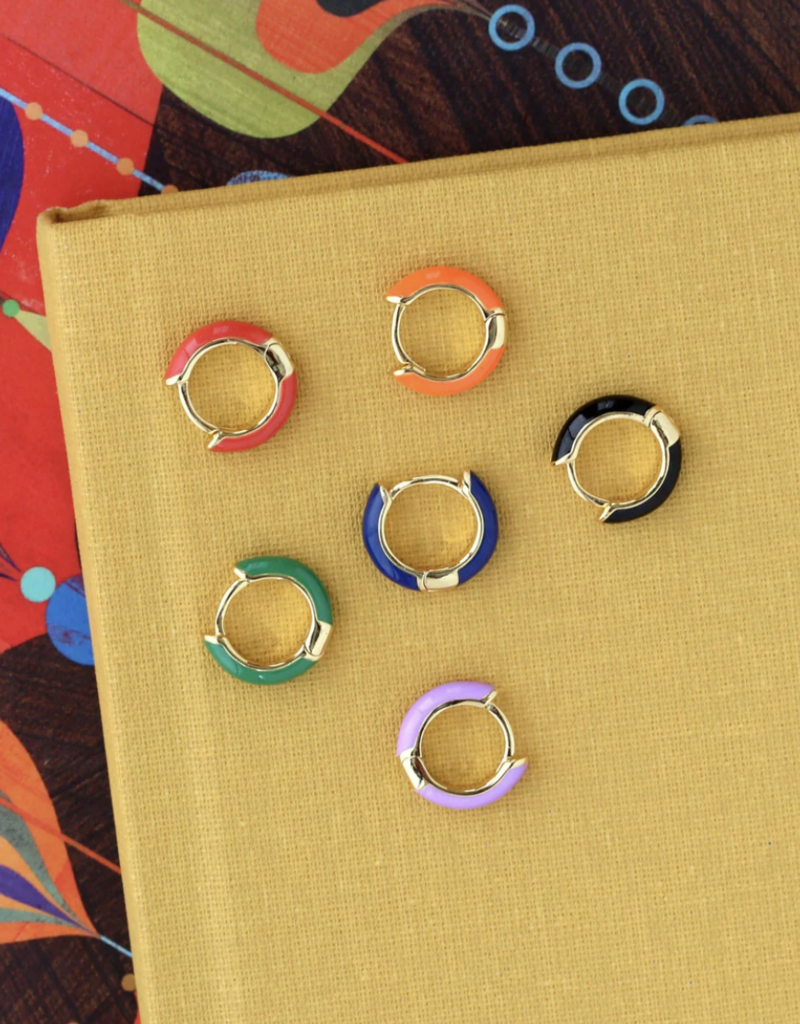 Kris Nations Enamel Huggie Hoop Earrings- Red