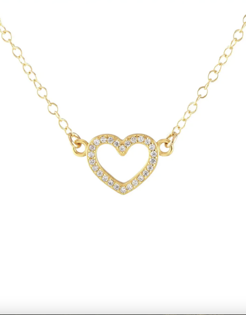 Kris Nations Heart Crystal Charm Outline Necklace-18k Gold Vermeil/Crystal