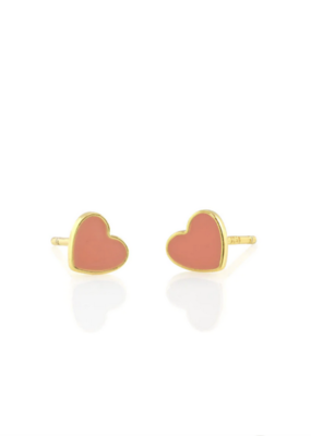 Kris Nations Petite Heart Enamel Stud Earrings Pink