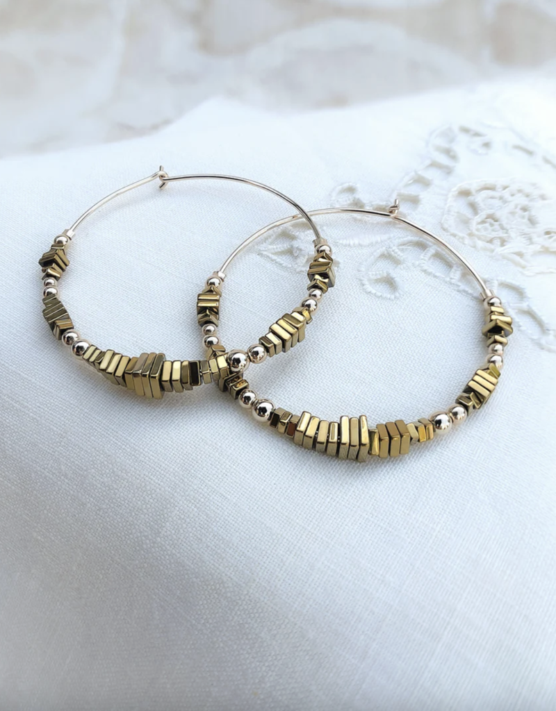Hematite Beaded Hoop Earrings Size L Venture Quality Goods