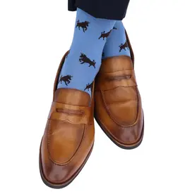 Dapper Classics Azure with Coffee Brown Bull Cotton Sock Linked Toe Mid-Calf