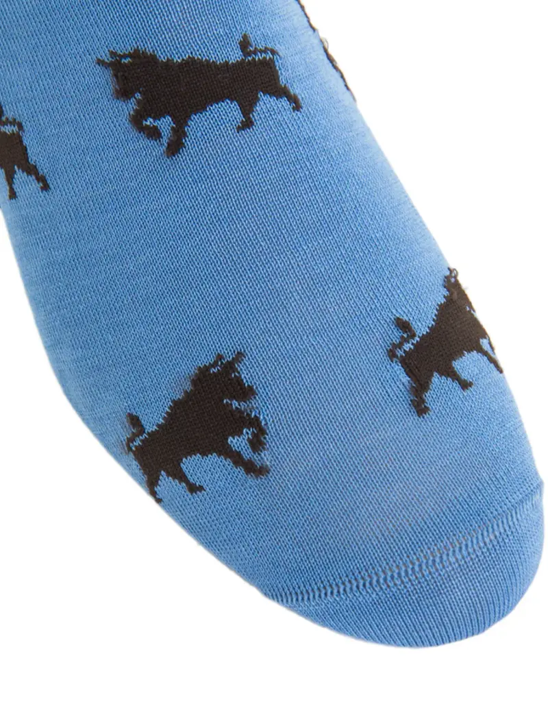 Dapper Classics Azure with Coffee Brown Bull Cotton Sock Linked Toe Mid-Calf