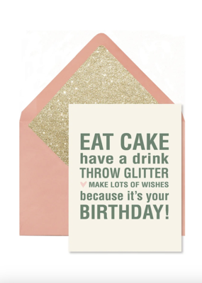 Ginger P. Designs Eat Cake Throw Glitter Birthday Greeting Card