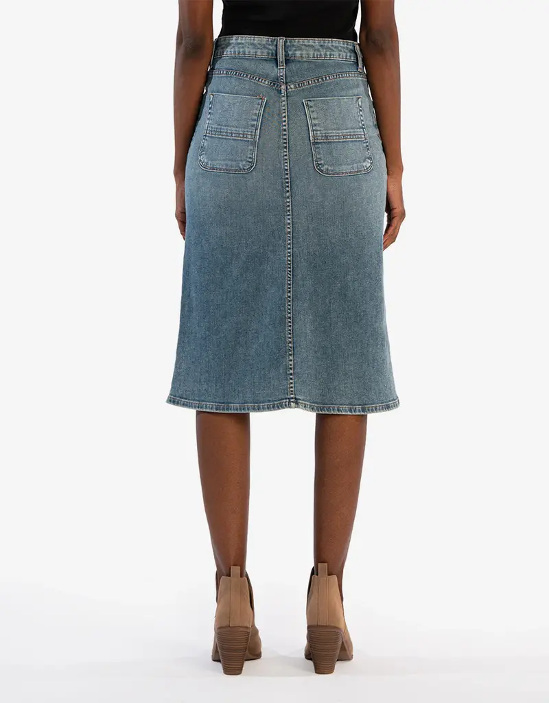 Kut from the Kloth Rose Skirt Button Front Portchop Pocket