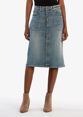 Kut from the Kloth Rose Skirt Button Front Portchop Pocket