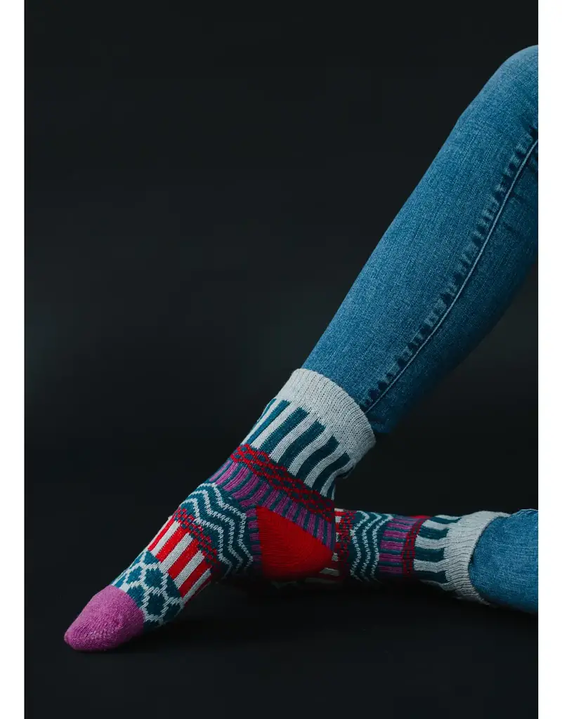 Panache Apparel Co. Gray, Red, & Purple Pattern Socks