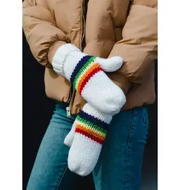 Panache Apparel Co. White and Rainbow Striped Mittens