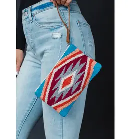 Panache Apparel Co. Red, Blue, Orange and Cream Azte Wristlet