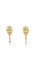 Kris Nations Tennis Racket Crystal And Enamel Stud Earrings