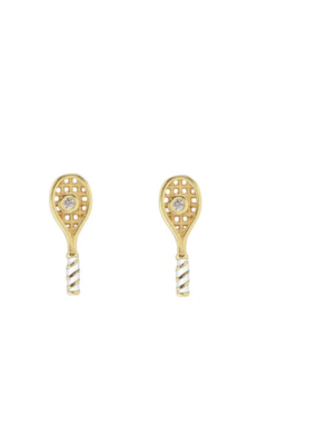 Kris Nations Tennis Racket Crystal And Enamel Stud Earrings