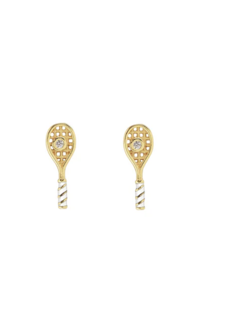 Kris Nations Tennis Racket Crystal And Enamel Stud Earrings