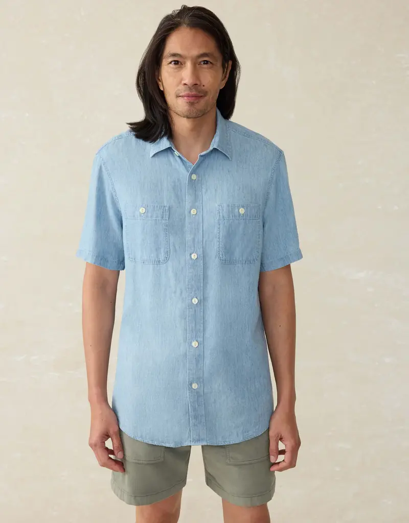 Faherty Short Sleeve Tried & True Chambray Shirt