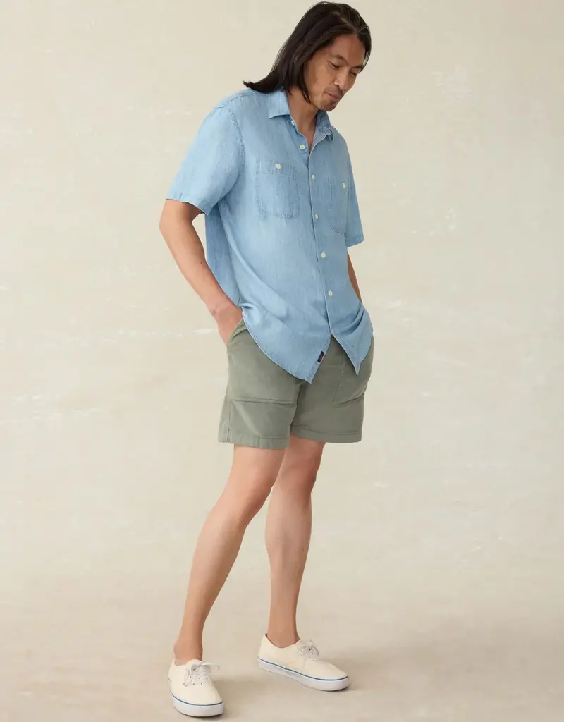 Faherty Short Sleeve Tried & True Chambray Shirt
