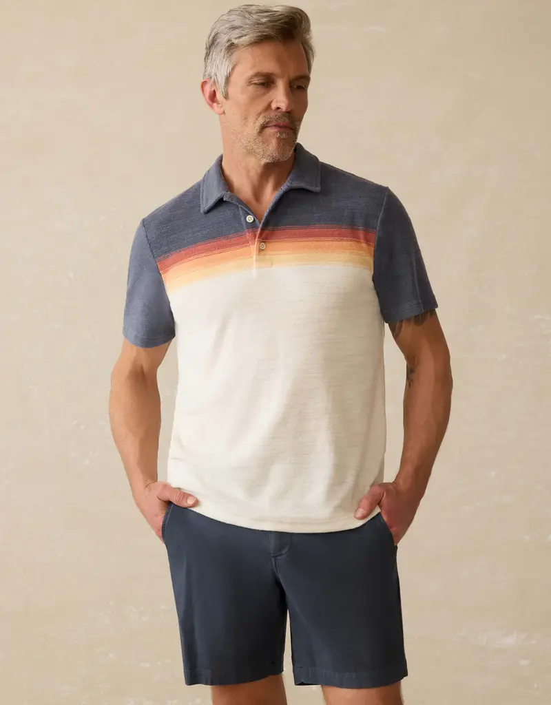Faherty Cabana Towel Terry Surf Stripe Polo