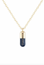 Kris Nations Navy Chill Pill Enamel Necklace 18k Gold Vermeil
