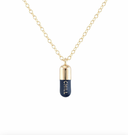 Kris Nations Navy Chill Pill Enamel Necklace 18k Gold Vermeil