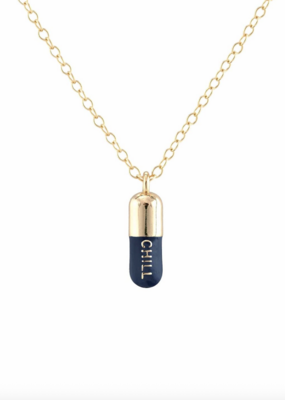 Kris Nations Navy Chill Pill Enamel Necklace 18k Gold Vermeil