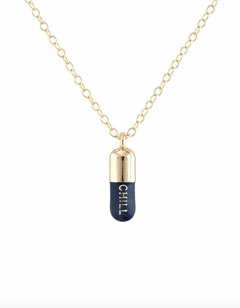 Kris Nations Navy Chill Pill Enamel Necklace 18k Gold Vermeil