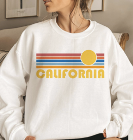 Hey Mountains California Retro Sunrise Crewneck