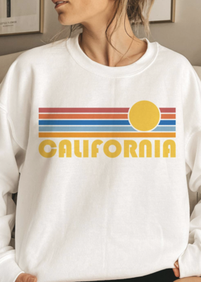 Hey Mountains California Retro Sunrise Crewneck