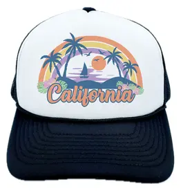 Hey Mountains California Trucker Palm Tree Blue