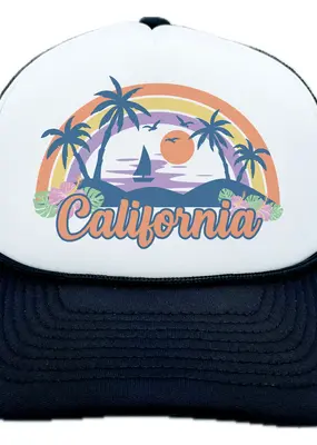 Hey Mountains California Trucker Palm Tree Blue