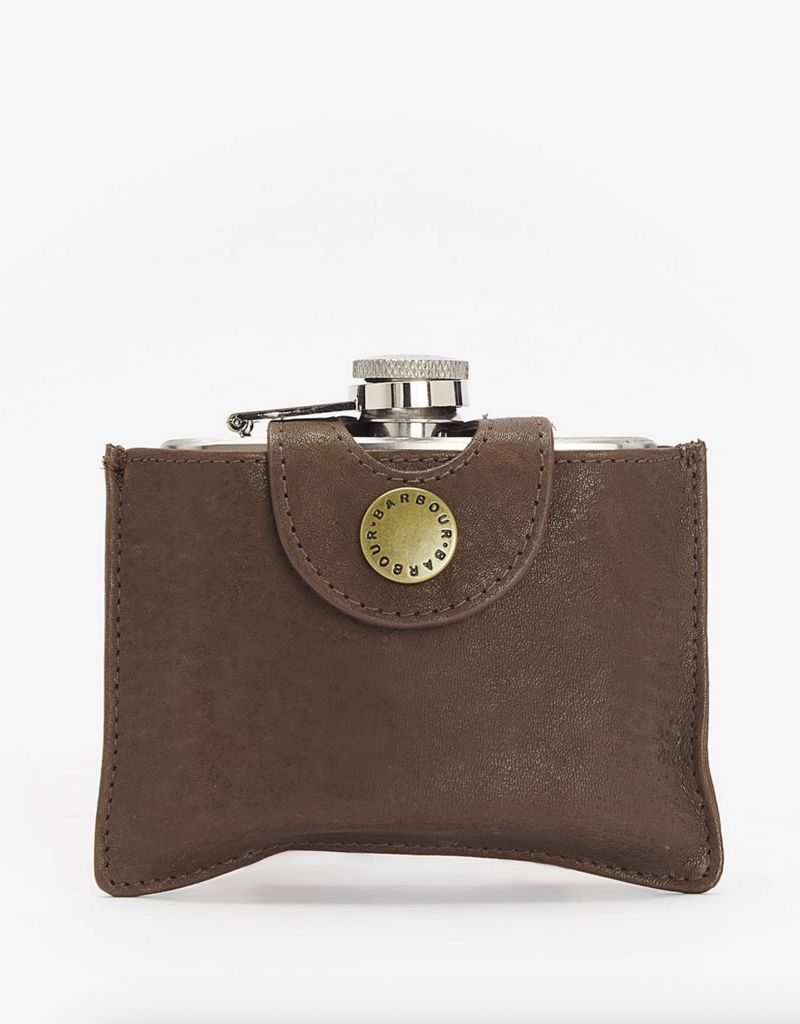 Barbour 4oz Hinged Hip Flask Brown