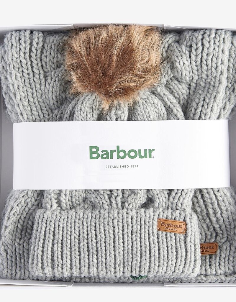Barbour Penshaw Beanie and Scarf Gift Set Grey