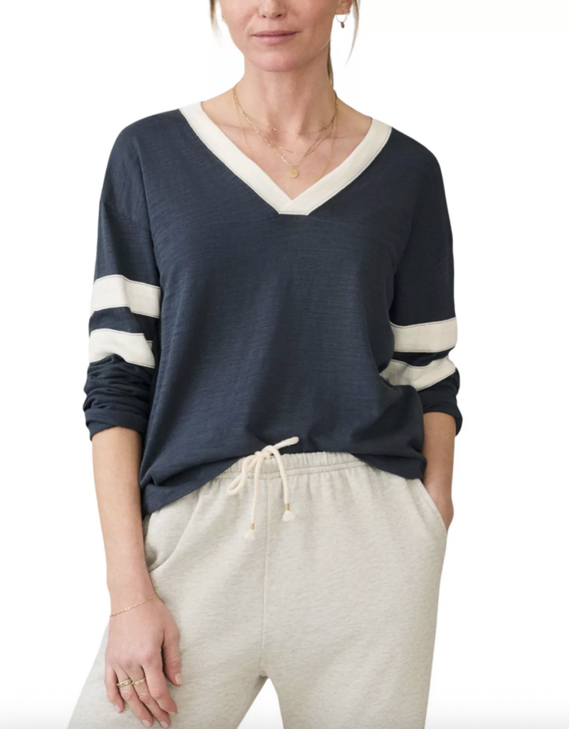 Faherty Sunwashed Slub Varsity V Neck