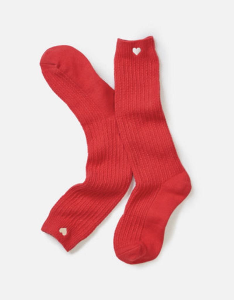 Marine Layer Slouchy Boot Sock Red w/ Heart One Size