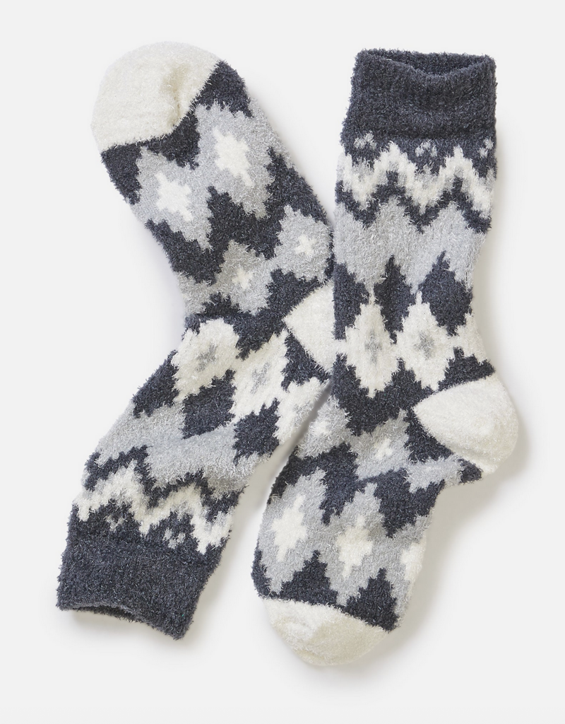 Marine Layer Fuzzy Sock Multi Charcoal Fair Isle One Size